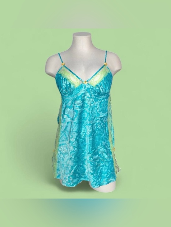 Betsey Johnson Other - Betsey Johnson Turquoise Chemise with Lime Lace Trim